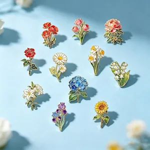 Broche Floral Estampado de Aleación de Zinc Rosa Roja Girasol Lirio Peonia Insignia de Esmalte Accesorio Para Bolso De Traje Regalo Para Mujeres Hombres
