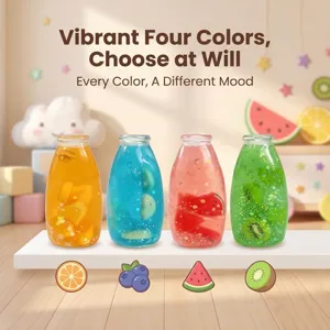 Set van vier kleurrijke mini vruchtensapfles squishy speelgoed voor stressverlichting