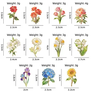 Juego de broches de flores esmaltadas con diseños de rosa peonía y girasol para accesorios