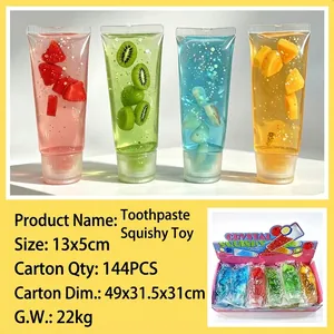 Jouet squishy tube de dentifrice transparent avec tranches de fruits pour le stress