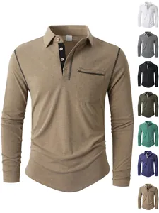 Herren Langarm Poloshirt Lässig Sportlich Kontrastnähte Patchwork Top Slim Fit Polyester Viskose Elasthan Polo Für Herbst