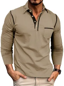 Lässiges Herren Langarm-Poloshirt mit Kontrastbesatz und Brusttasche für den Herbst