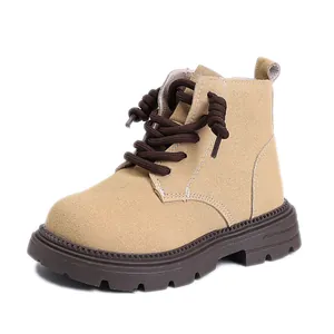 Classic British style retro children's Martin boots in beige suede with brown laces