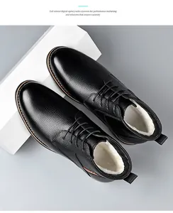 Detail showing the textured black leather and white faux fur lining on these boots