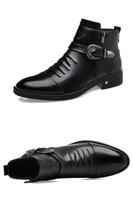 Detailansicht Herren-Lederstiefel in Schwarz mit Zierschnalle und Reißverschluss