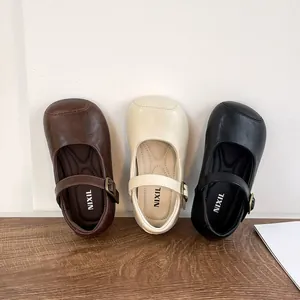 Vintage Mädchen Mary Jane Lederschuhe mit weicher Sohle in Braun, Beige und Schwarz