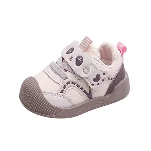 Cute panda toddler walking shoes with breathable mesh and anti-slip soft soles for kids