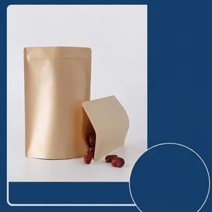 Kraft Paper Stand Up Ziplock Bags Food Grade Reclosable Heat Sealable Moisture Proof Non-Window Pouches For Tea Coffee Snack