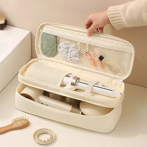 Zweischichtige Aufbewahrungstasche für Lockenstab und Haartrockner in Beige Creme