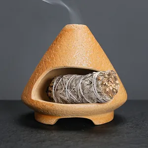 Aesthetic ceramic fireplace incense burner for sage and palo santo burning, home decor.