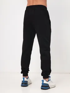 Professional back view of men's black fleece-lined joggers with ribbed ankle cuffs