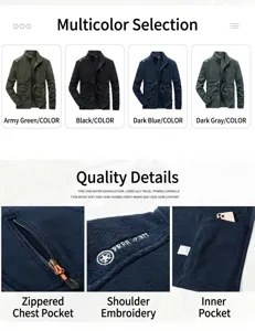Detail view of men's fleece jacket showing color options and quality craftsmanship.