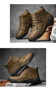 Vista detallada de botas Martin para hombre cosidas a mano con suelas antideslizantes