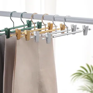 Moderne roestvrije aluminium broekhangers met verstelbare metalen klemmen voor kleding