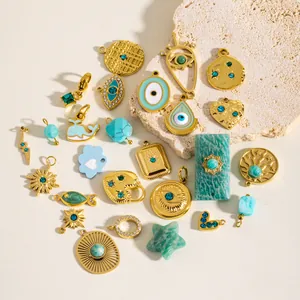 Pendentifs en Acier Inoxydable Émail Bleu Mauvais Œil Étoile Cœur pour la Fabrication de Bijoux Collier Boucles d'Oreilles DIY Charms Bohème en Or