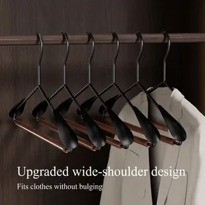 Non-slip wide shoulder wooden and metal clothes hanger for heavy coats