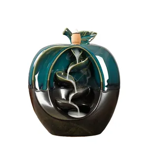 Creative apple-shaped ceramic backflow incense burner with a beautiful cascading smoke effect