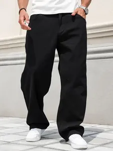 Pantaloni classici in denim nero da uomo taglie forti con gamba dritta e vestibilità comoda