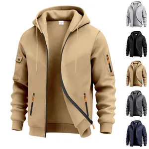Heren Zwaargewicht Fleece Hoodie Volledige Rits Amerikaanse Werkkleding Sweatshirt Multi Pocket Lange Mouwen Casual Effen Kleur