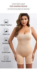 Nude women's tummy control bodysuit with chest lift and breathable design features