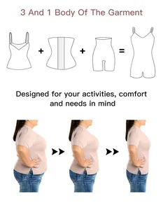 Detailed view of 3-in-1 tummy control shapewear bodysuit with before and after effect