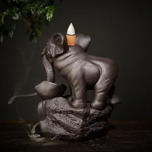 Handgemaakte paarse zand olifant backflow wierookbrander voor huisdecoratie en aromatherapie