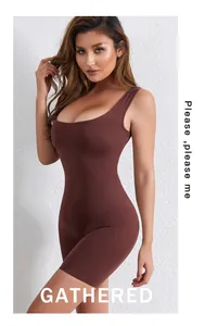 Detail view of brown tummy control shapewear bodysuit with high elasticity shaping