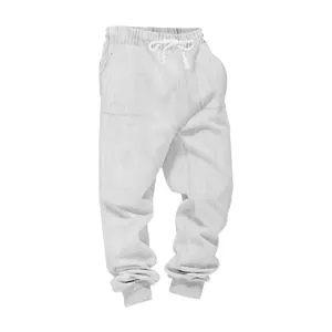 Detailed view of white heavyweight jacquard sweatpants with drawstring waist and cuffs