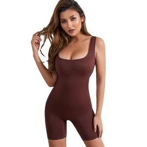 Women's seamless tummy control bodysuit shapewear for body sculpting in coffee brown