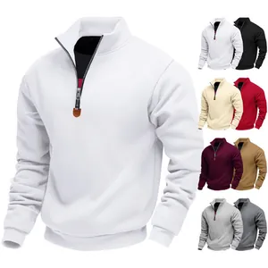 Men's quarter-zip fleece sweatshirt in multiple solid colors with stand collar design