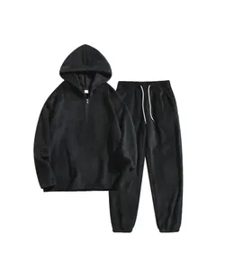 Tweedelig zwart fleece trainingspak voor heren met hoodie en joggingbroek
