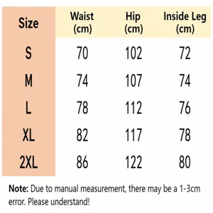 Maattabel voor heren joggingbroeken met taille, heup en binnenbeenlengte van maat S tot 2XL.