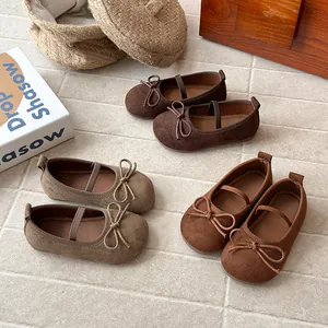 Girls French Style Matte PU Leather Bowknot Princess Shoes Kids Soft Sole Mary Jane Flats Korean Fashion School Shoes For Toddlers