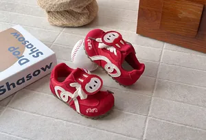 Red kids sneakers with cute rabbit design and soft sole for toddler girls and boys