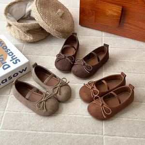 French style frosted leather Mary Jane flats for girls with bow detail and soft soles