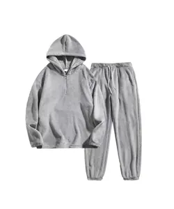 Grijze fleece herenset met hoodie met halve rits en bijpassende joggingbroek voor