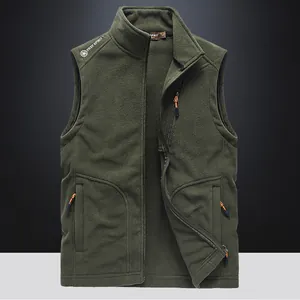 Herren Outdoor Fleeceweste Arbeitsweste in Armeegrün mit Reißverschlusstaschen