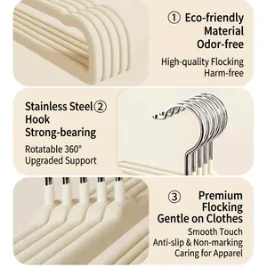 High-quality non-slip velvet flocking hangers for pants with 360-degree rotating steel hook
