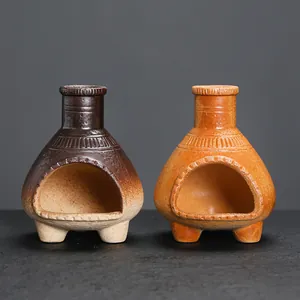 Coppia di mini bruciatori per aromaterapia in ceramica stile camino per salvia e palo santo
