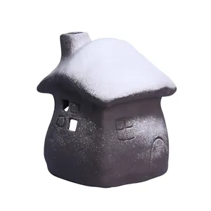 Cozy ceramic house incense holder with snow effect for palo santo and sage sticks