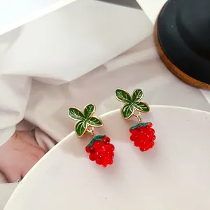 Vintage Französischer Stil Beere Ohrstecker Mit 925 Sterling Silber Ohrstecker-Stift Legierung Emaille Glas Frucht Damen Schmuck