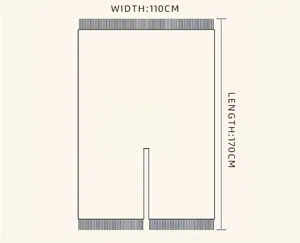 Size chart detail of women's warm tassel shawl scarf showing 110x170cm dimensions cleanly.