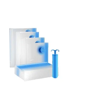 Ensemble de sacs de rangement sous vide bleus et transparents avec pompe manuelle