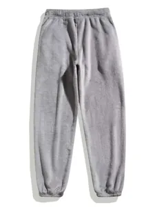 Zachte grijze pluche heren joggingbroek met elastische taille en warme fleece textuur