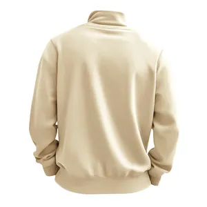 Back view detail of a premium heavy fleece men's sweatshirt with stand collar in cream