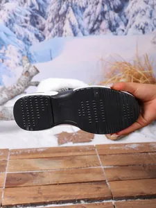 Detailed bottom view of women's winter snow boots showing anti-slip thick rubber sole