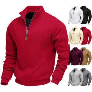 Men Heavyweight Fleece Quarter Zip Sweatshirt Stand Collar Solid Color Long Sleeve Pullover Casual Warm Top For Autumn Winter