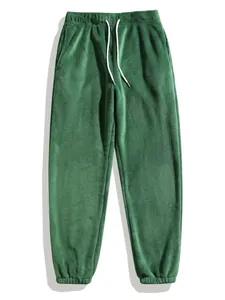 Heren groene fleece joggingbroek met wit trekkoord voor de herfst en de winter
