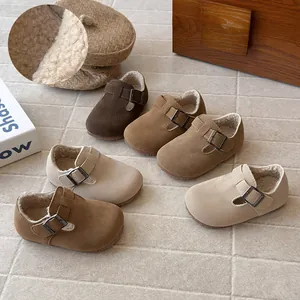 Children Vintage Birken Style Leather Shoes 2026 Winter Warm Fleece Lined Moccasins Soft Sole Casual Kids Footwear For Boys Girls