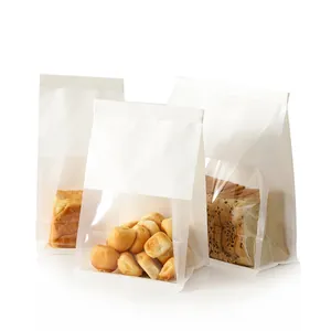 Sacchetti di carta kraft bianca per pane con finestra e chiusura a clip per pasticceria